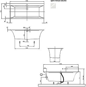 Ванна квариловая Villeroy&Boch Squaro Edge 12 UBQ170SQE2DV-01 170x75 альпийский белый купить в интернет-магазине Sanbest