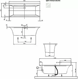 Ванна квариловая Villeroy&Boch Squaro Edge 12 UBQ170SQE2DV-01 170x75 альпийский белый купить в интернет-магазине Sanbest