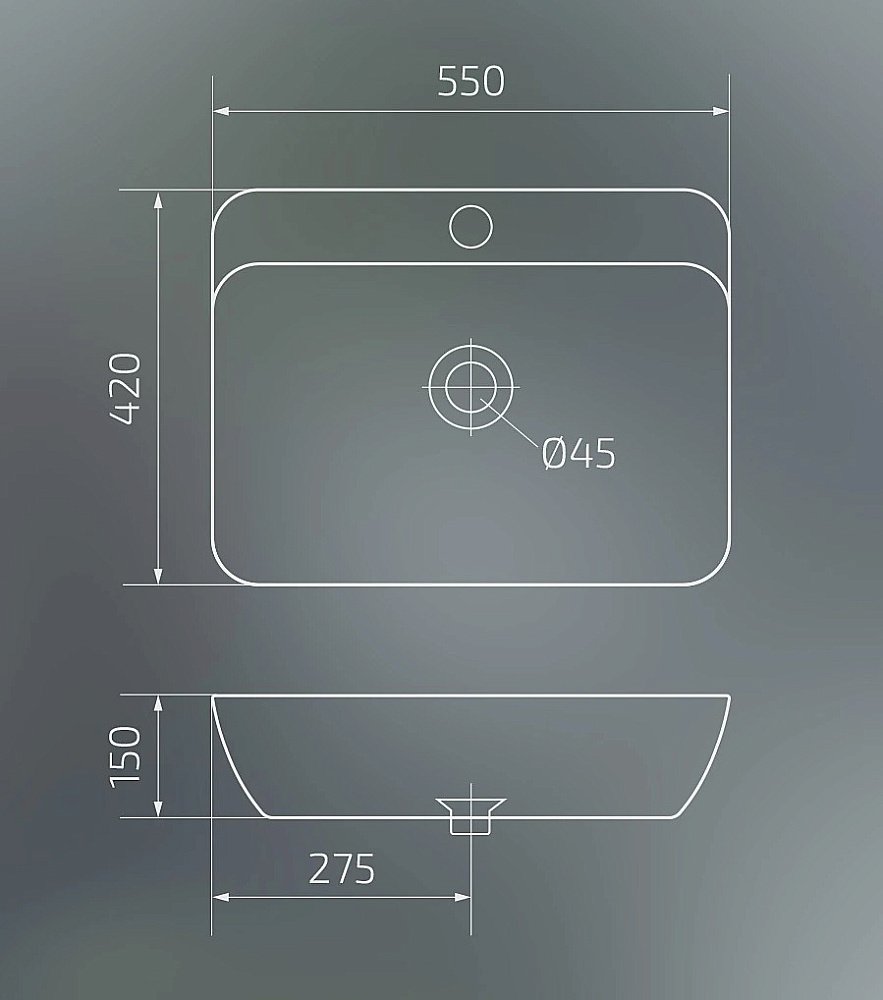 Раковина накладная Gid Geometrico 55 N9047 51184 белая купить в интернет-магазине Sanbest