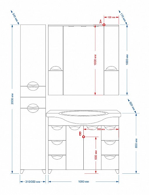 Зеркало со шкафом Misty Жасмин 105 бежевая эмаль в ванную от интернет-магазине сантехники Sanbest