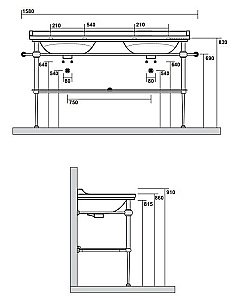 Консоль с раковиной Kerasan Waldorf 9195K 150 бронза с 1 отверстием для ванной в интернет-магазине сантехники Sanbest