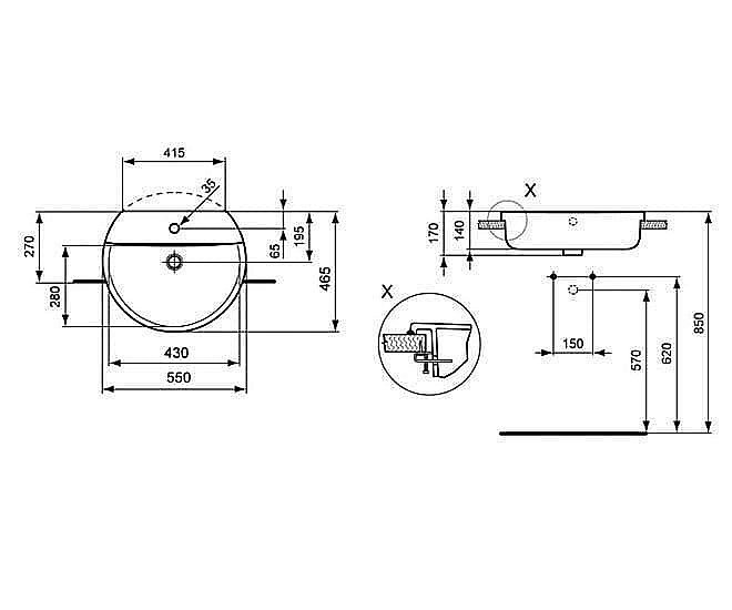 Раковина врезная сверху столешницы Ideal Standard Connect 55 E792301 белая купить в интернет-магазине Sanbest