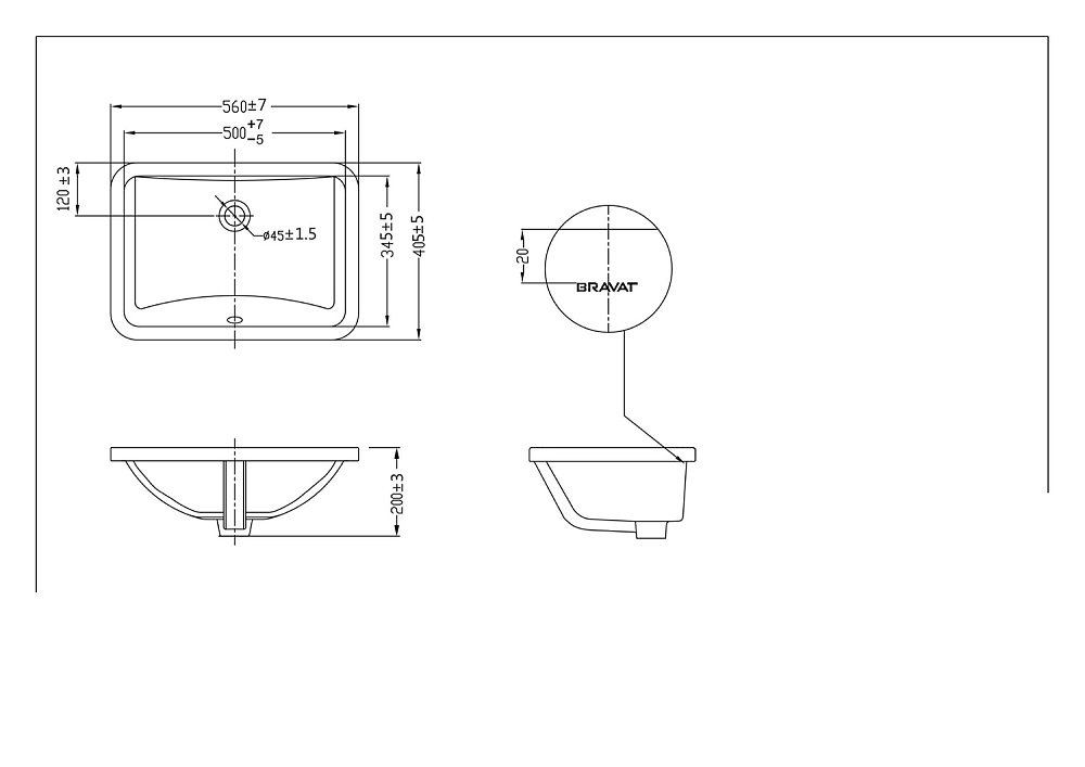 Раковина врезная Bravat 56 C22131W-A-ENG белая купить в интернет-магазине Sanbest