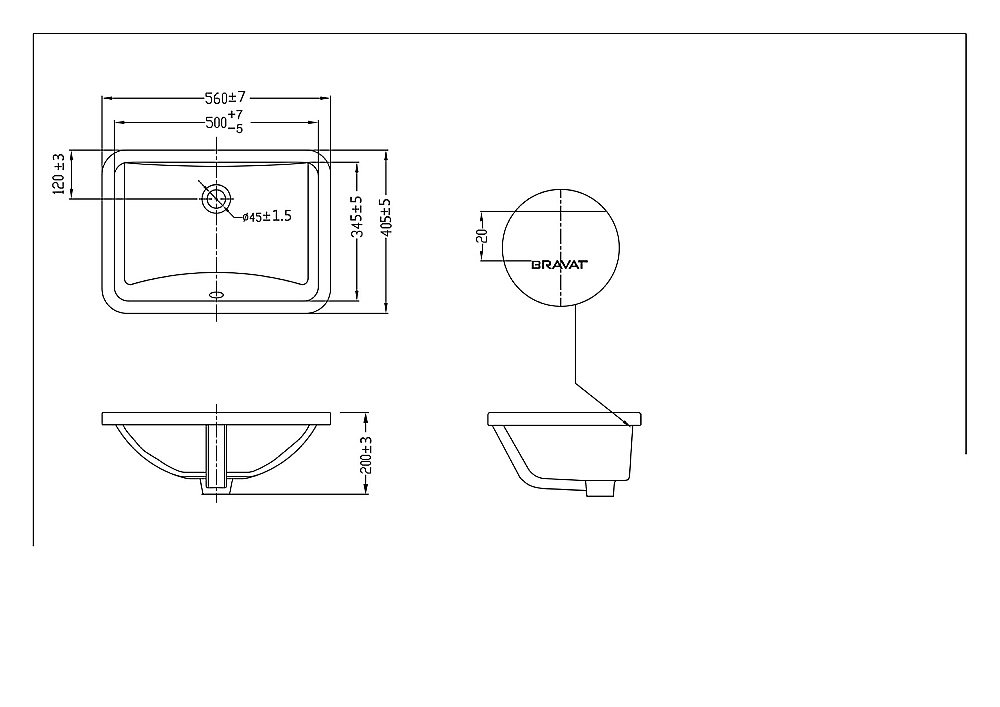 Раковина врезная Bravat 56 C22131W-A-ENG белая купить в интернет-магазине Sanbest