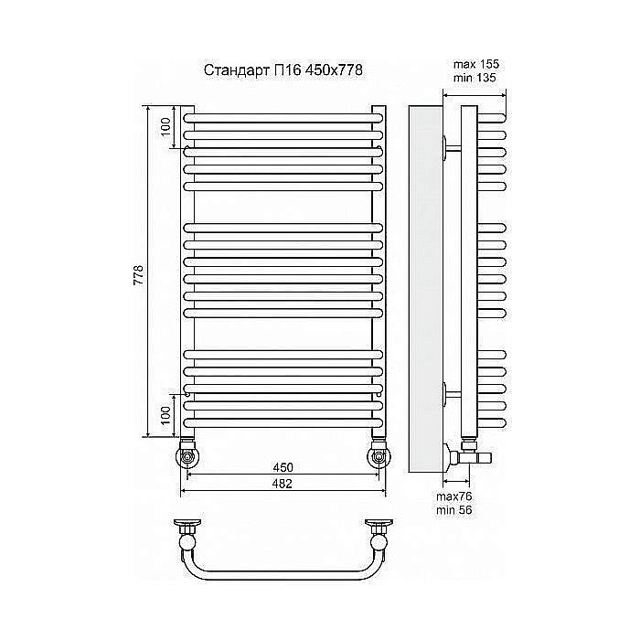 Полотенцесушитель водяной Terminus Стандарт П16 450x778 купить в интернет-магазине сантехники Sanbest