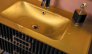 Тумба с раковиной Armadi Art Monaco 100 под моноблок черный с золотом для ванной в интернет-магазине Sanbest