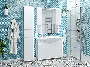 Зеркало со шкафом Misty Чегет 105 П-Чег-02105-01Л белый в ванную от интернет-магазине сантехники Sanbest