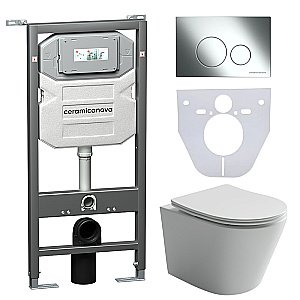 Унитаз подвесной Ceramica Nova Balearica CN6000_1001CH_1000 безободковый, с крышкой микролифт, с инсталляцией и кнопкой хром купить в интернет-магазине Sanbest