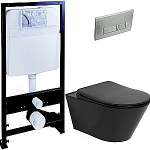 Унитаз Boheme Avva 972-B, безободковый, с инсталяцией, черный, кнопка 664 никель купить в интернет-магазине Sanbest