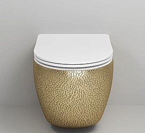 Унитаз подвесной Grossman Color GR-4411GWLS безободковый, с крышкой микролифт, золото/с декором купить в интернет-магазине Sanbest