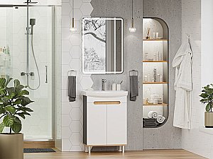 Тумба с раковиной Misty Сканди - 60 Э-Ска01060-0150-2Д белый/графит для ванной в интернет-магазине Sanbest