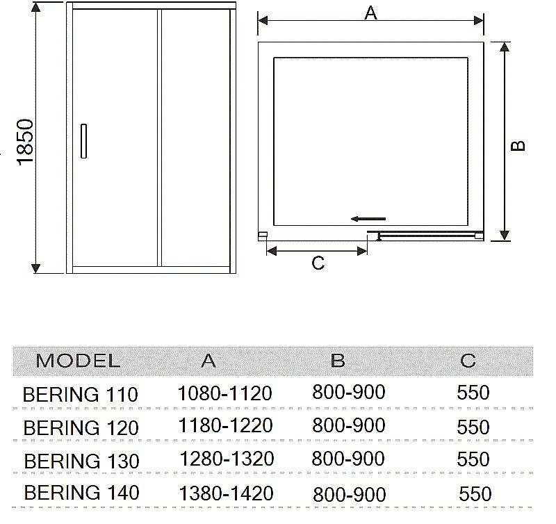 Душевая дверь RIVER BERING 110 купить в интернет-магазине Sanbest
