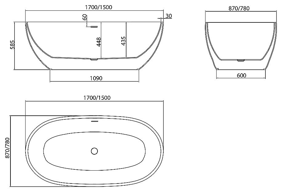 Ванна акриловая Grossman Classic GR-2503M 170х87 белая матовая купить в интернет-магазине Sanbest