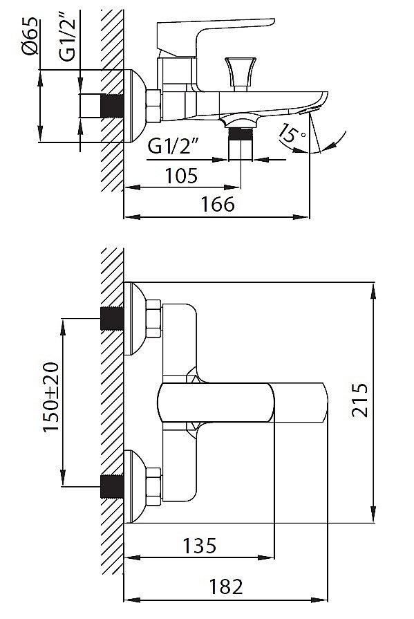 Смеситель для ванны Creavit Slope SP2500 хром купить в интернет-магазине сантехники Sanbest