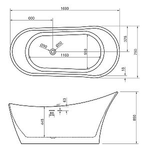 Ванна акриловая ABBER AB9245 169x75 купить в интернет-магазине Sanbest