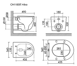 Унитаз подвесной Ceramica Nova Alba CN11005T белый, безободковый, с крышкой микролифт, слив торнадо купить в интернет-магазине Sanbest