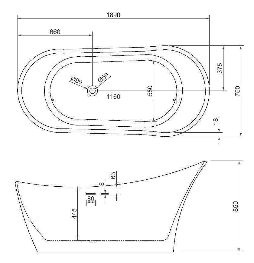 Ванна акриловая ABBER AB9245 169x75 купить в интернет-магазине Sanbest