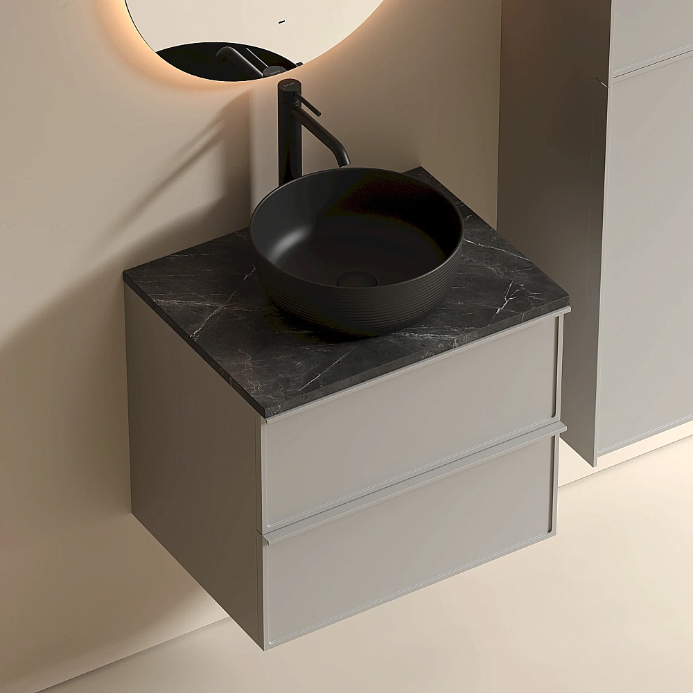 Тумба с раковиной и столешницей Sancos Velta 60 VL60WG+CN6073MB теплый серый матовый/раковина черная матовая для ванной в интернет-магазине Sanbest