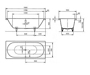Ванна стальная Kaldewei Classic Duo 114 190x90 291500010001 белый купить в интернет-магазине Sanbest