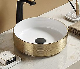 Раковина накладная Ceramalux NC 36,5 C1055 белая, золотая купить в интернет-магазине Sanbest