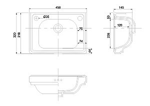Раковина подвесная Burlington Riviera 45 RIV8 2TH с 2-мя отверстиями белая купить в интернет-магазине Sanbest