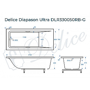 Ванна с узким бортом Delice Diapason DLR330050RB-G 170х75 белая/ручки черные купить в интернет-магазине Sanbest