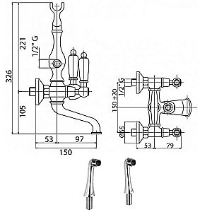 Смеситель для ванны Cezares FIRST-PBV-01-Bi хром купить в интернет-магазине сантехники Sanbest