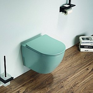 Унитаз подвесной CeramaLux 2197MLG зеленый матовый, безободковый, с крышкой микролифт купить в интернет-магазине Sanbest