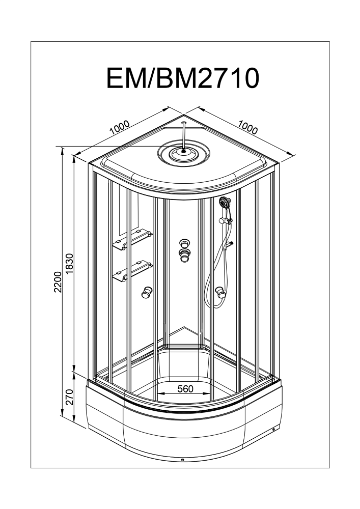 Душевая кабина Deto Серия ЕМ ЕМ2710 N LED 100x100 купить в интернет-магазине Sanbest