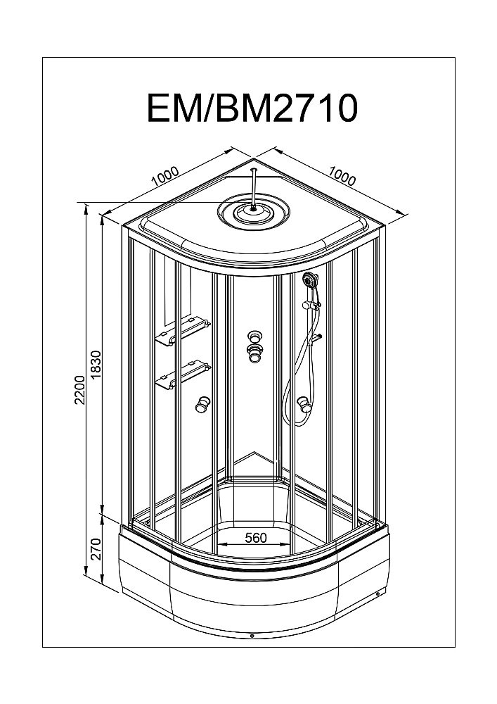 Душевая кабина DTO Серия ЕМ ЕМ2710 N LED 100x100 купить в интернет-магазине Sanbest
