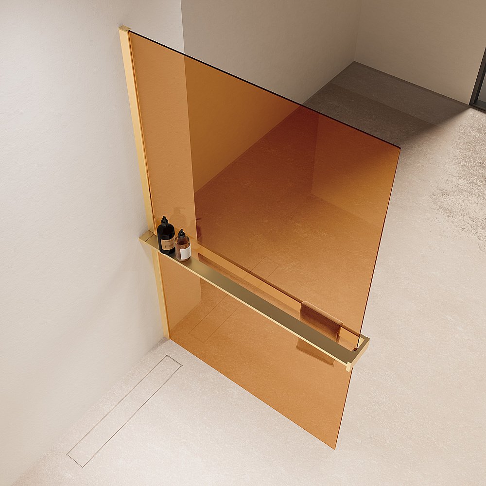 Душевая перегородка Vincea Walk-In VSW-1HR100GSG 100x200 профиль матовый золотой/стекло янтарь купить в интернет-магазине Sanbest