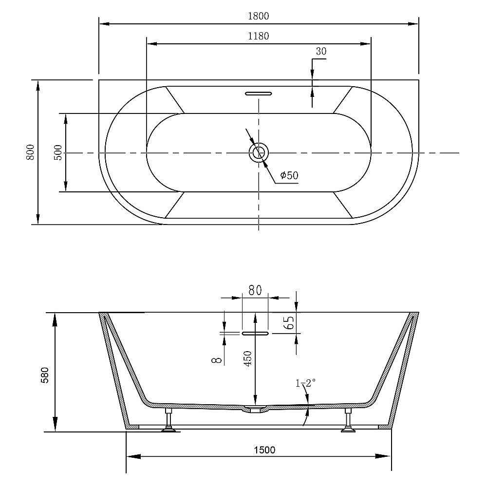 Ванна акриловая Abber 180х80 AB9503-1.8 белая купить в интернет-магазине Sanbest