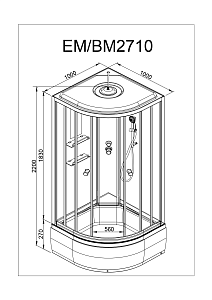 Душевая кабина Deto Серия ЕМ ЕМ2710 N LED 100x100 купить в интернет-магазине Sanbest