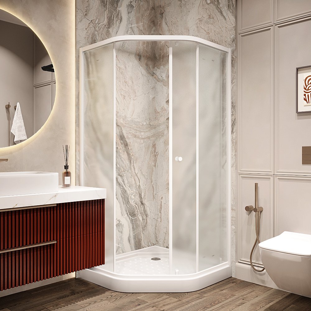 Душевой уголок Parly ZEP91FR 90х90 стекло матовое/профиль белый купить в интернет-магазине Sanbest