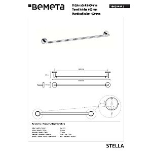 Полотенцедержатель Bemeta Stella 166204042 хром купить в интернет-магазине сантехники Sanbest
