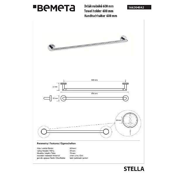 Полотенцедержатель Bemeta Stella 166204042 хром купить в интернет-магазине сантехники Sanbest