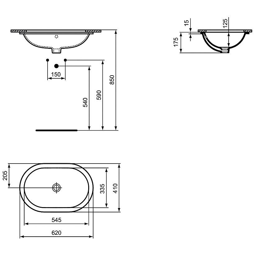 Раковина врезная снизу столешницы Ideal Standard Connect 62 E505001 белая купить в интернет-магазине Sanbest
