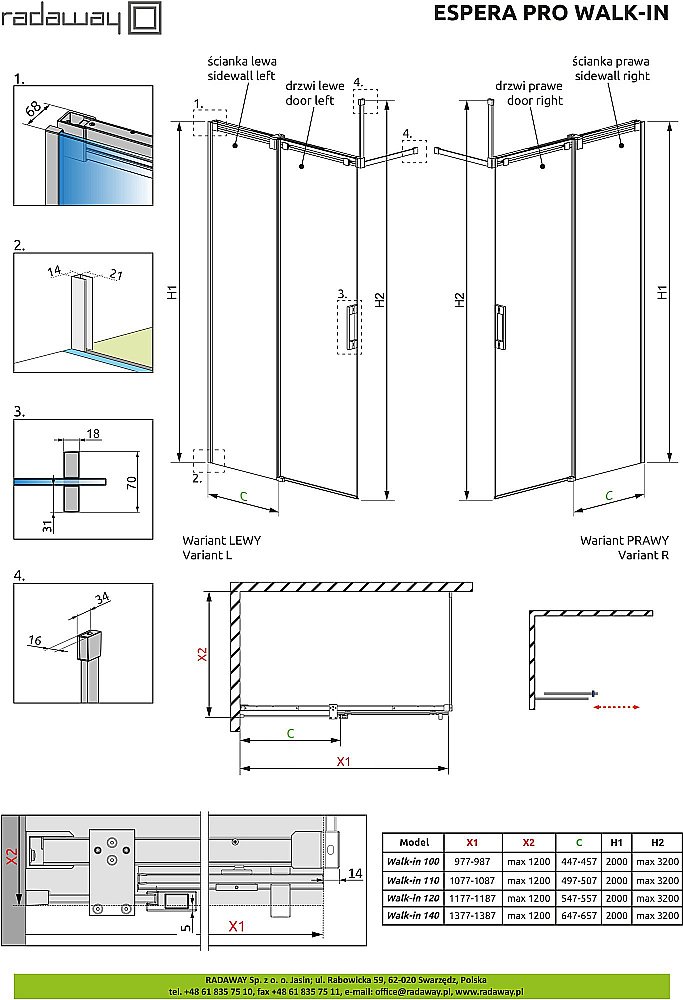 Душевое ограждение Radaway Espera Pro Walk-in 110 R стекло прозрачное/профиль хром купить в интернет-магазине Sanbest