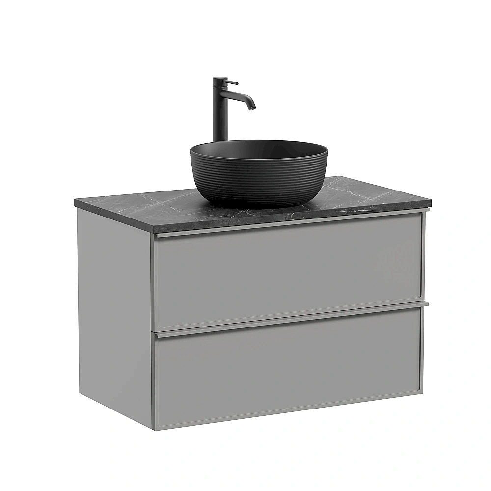 Тумба с раковиной и столешницей Sancos Velta 80 VL80WG+CN6073MB теплый серый матовый/раковина черная матовая для ванной в интернет-магазине Sanbest