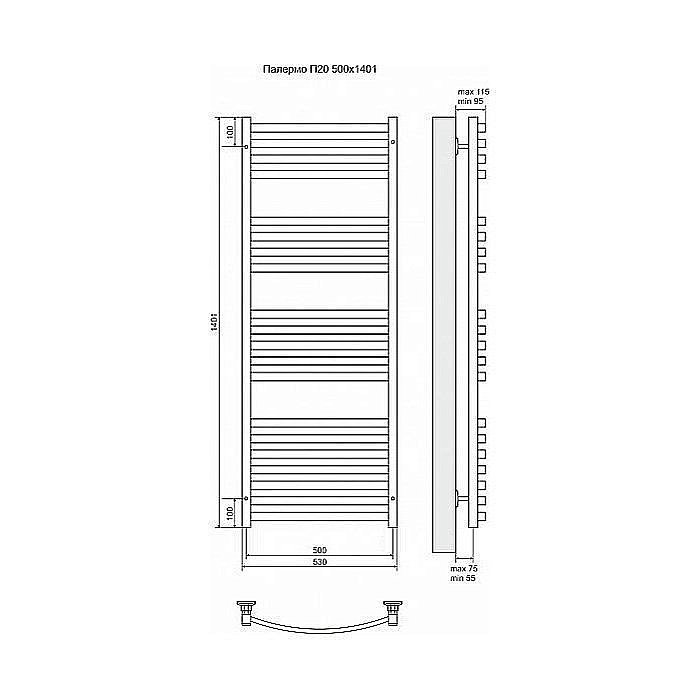 Полотенцесушитель электрический Terminus Палермо П20 500x1401 левый/правый купить в интернет-магазине сантехники Sanbest