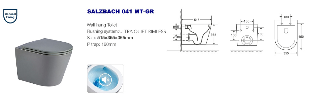 Унитаз с инсталляцией WeltWasser AMBERG 497 ST + SALZBACH 041 MT-GR + AMBERG RD-MT CR купить в интернет-магазине Sanbest