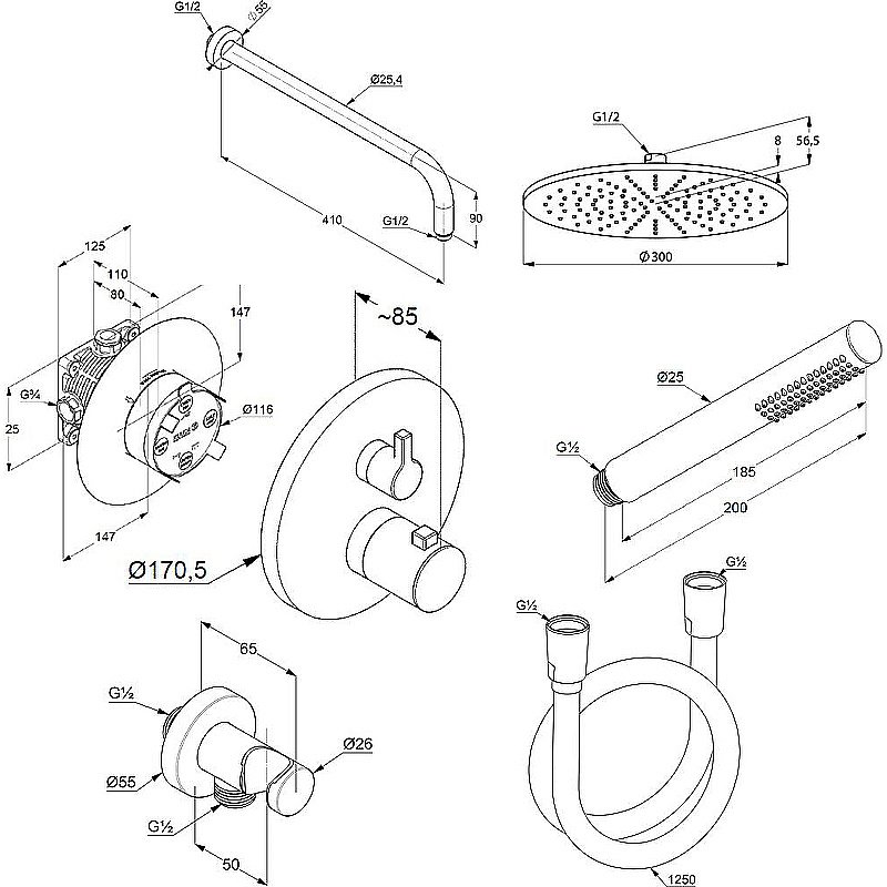 Душевая система KLUDI NOVA FONTE 208313915 черный матовый купить в интернет-магазине сантехники Sanbest
