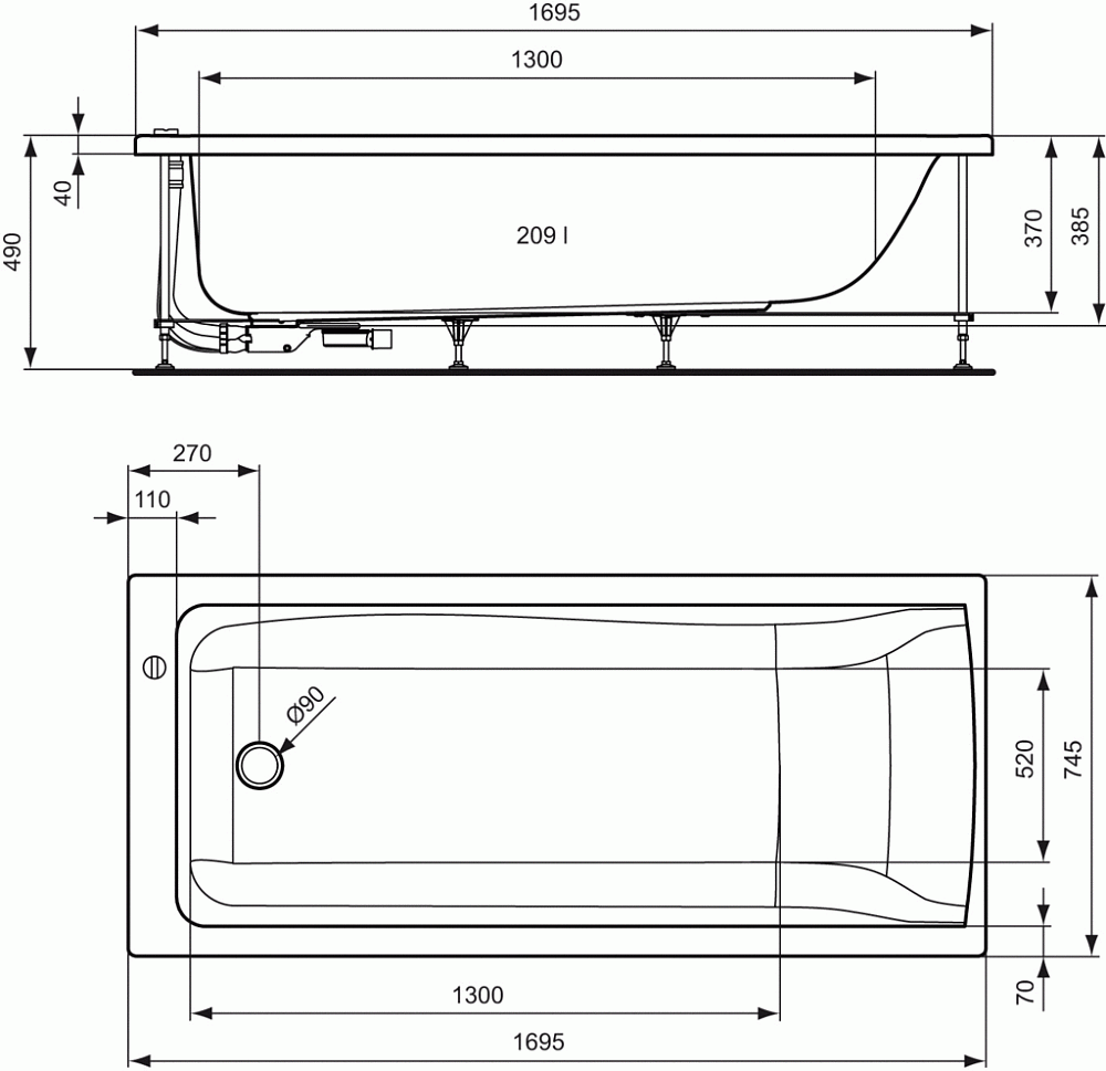 Ванна акриловая Ideal Standard Connect E019601 170x75 купить в интернет-магазине Sanbest