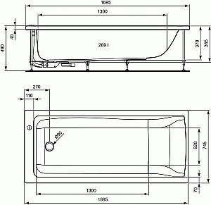 Ванна акриловая Ideal Standard Connect E019601 170x75 белая купить в интернет-магазине Sanbest