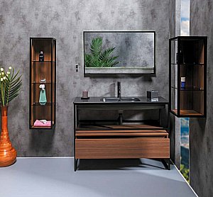 Тумба с раковиной Armadi Art Loft 100 темное дерево для ванной в интернет-магазине Sanbest