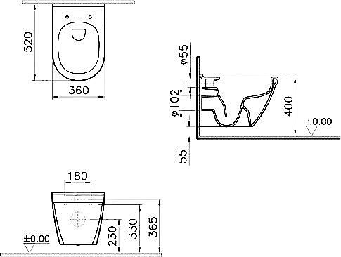 Унитаз подвеснойVitra S50 Rim-Ex  безободковый, с инсталляцией, с крышкой микролифт купить в интернет-магазине Sanbest