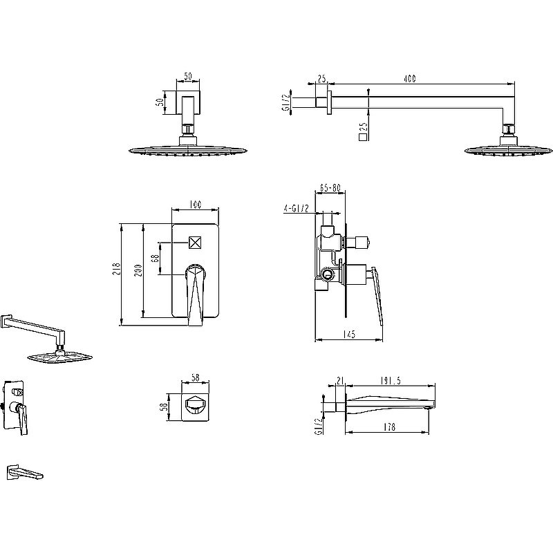 Душевая система Boheme Venturo 384-B-2 черный/золото купить в интернет-магазине сантехники Sanbest