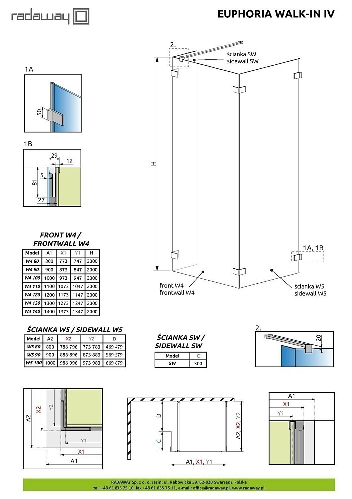 Душевое ограждение Radaway Euphoria Walk-in IV 120x90 купить в интернет-магазине Sanbest