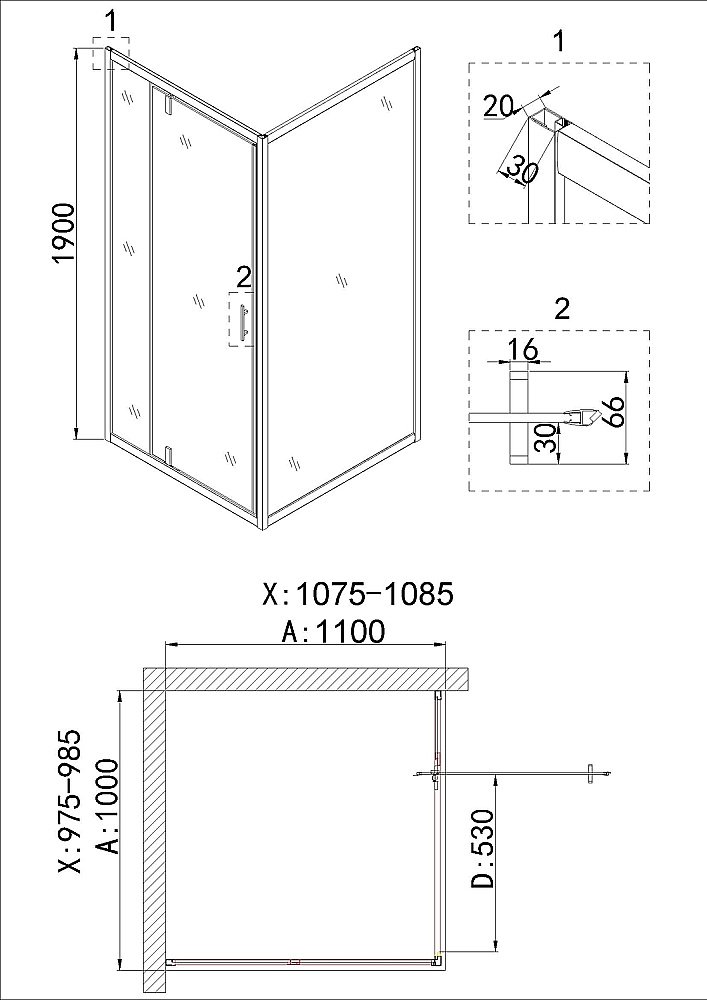 Душевая дверь Niagara Nova NG-43-10AG 100 купить в интернет-магазине Sanbest