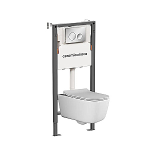 Унитаз подвесной Ceramica New Day CN3005 белый, безободковый, с инсталляцией Balance CN121001CH и кнопкой Circle хром глянцевый купить в интернет-магазине Sanbest